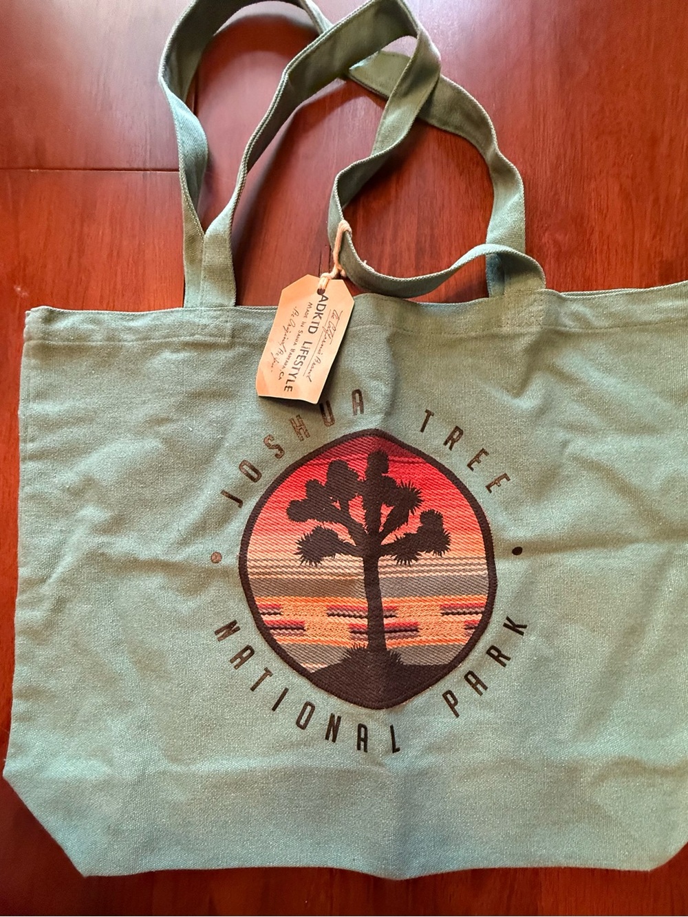 New Canvas Tote Bag with Sunset Joshua Tree Graphic - Green